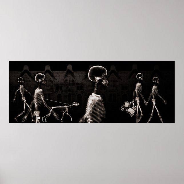 Fish Tank Background X-Ray Skeletons Town - Sepia Poster (Framsidan)