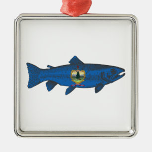 Fish Vermont Flagga Trout Julgransprydnad Metall