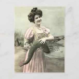 Fish Victorian Woman Pond Poisson d'avril Vykort