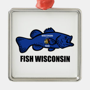 Fish Wisconsin Flagga Julgransprydnad Metall