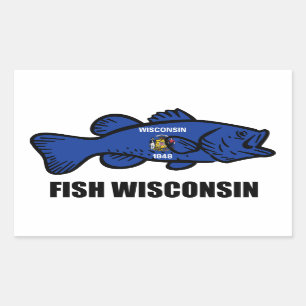 Fish Wisconsin Flagga Rektangulärt Klistermärke