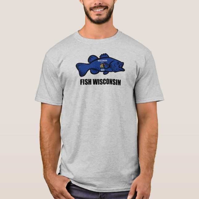 Fish Wisconsin Flagga T Shirt (Framsida)