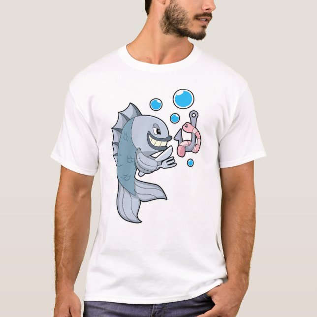 Fish with Fish hook & Worm T Shirt (Framsida)