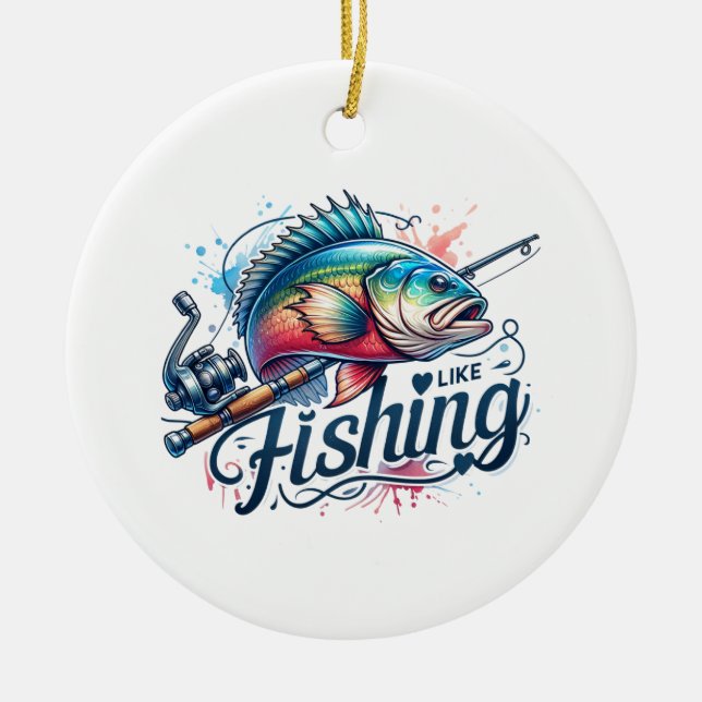 Fisher Gift jag gillar fiske Julgransprydnad Keramik (Framsidan)