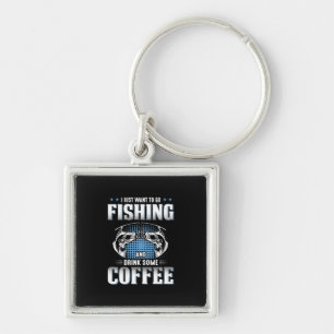Fisher go fiska och dricka lite kaffe fyrkantig silverfärgad nyckelring
