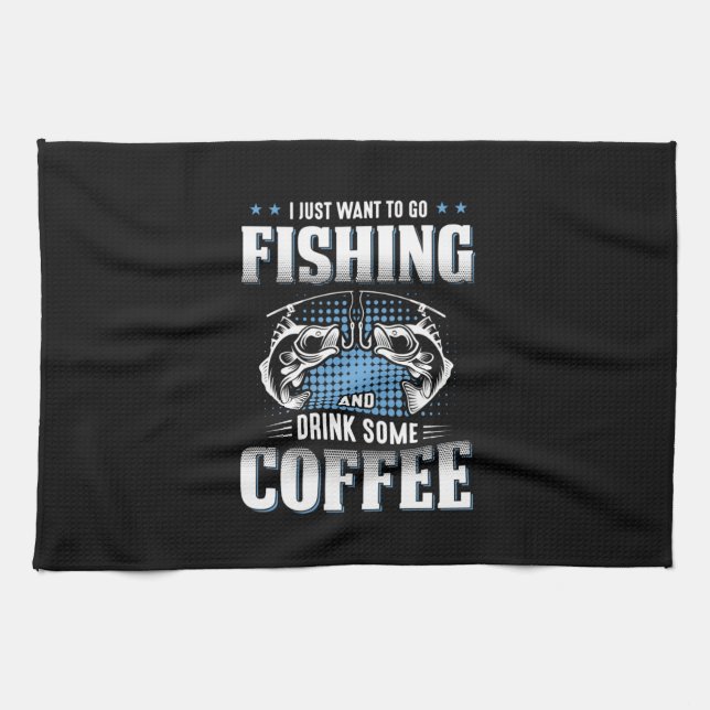 Fisher go fiska och dricka lite kaffe kökshandduk (Horisontell)