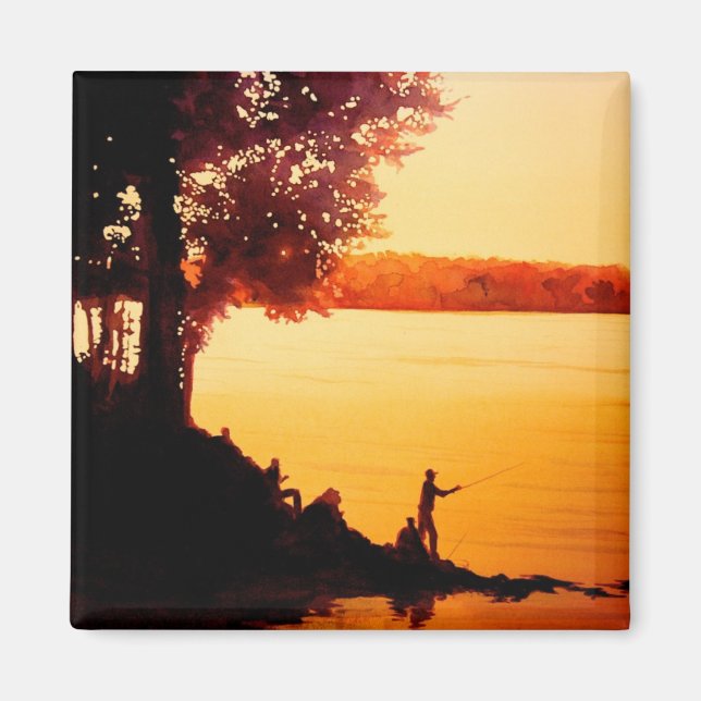 "Fisher People" Fiske landskapet Watercolor Magnet (Framsidan)
