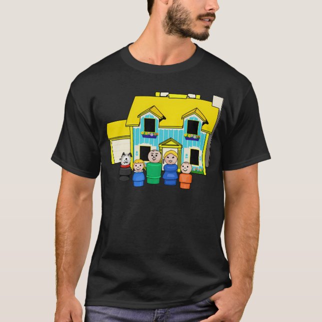 Fisher Pris Little People Family with Gult Hous T Shirt (Framsida)