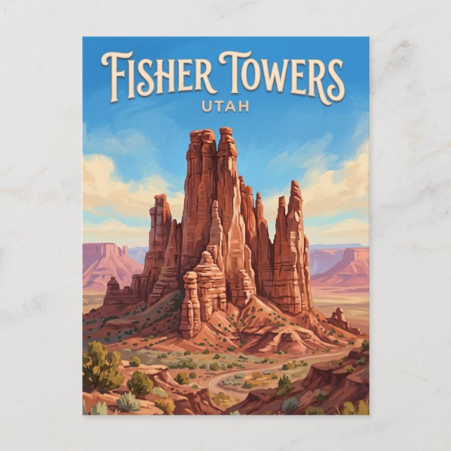 Fisher Towers Moab Utah Vykort (Framsida)