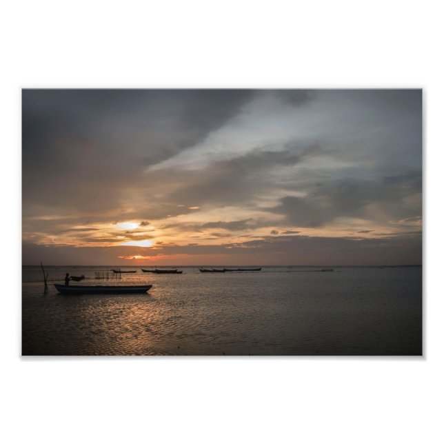 Fisherman at Sunset at the Beach Fototryck (Framsidan)