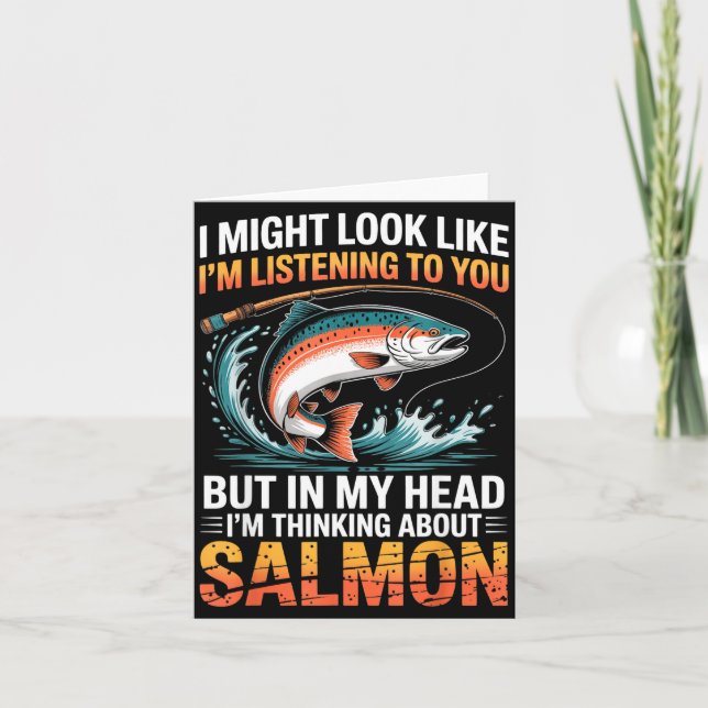 Fisherman Fish Angler Thinking About Salmon Fishin Kort (Framsida)