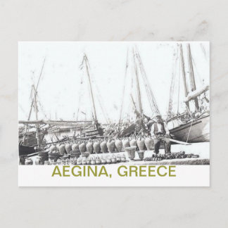 FISHERMAN PÅ BÅT MED BURK~AEGINA, GREKLAND POSTCAR VYKORT