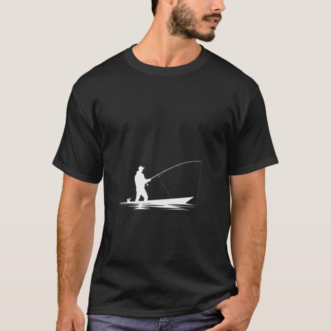 Fisherman Silhouette Boat Fishing T-Shirt (Framsida)