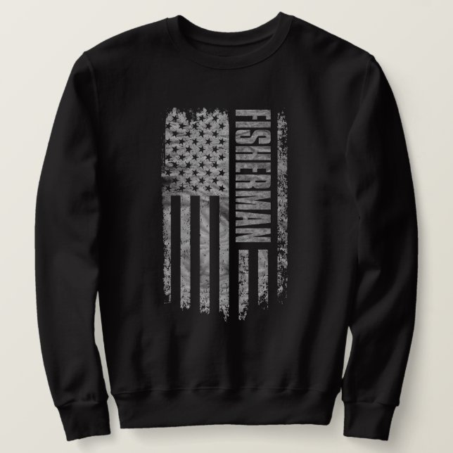 Fisherman USA Flag Distressed design Lång Ärmad Tröja (Design framsida)