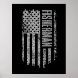 Fisherman USA Flag Distressed design Poster