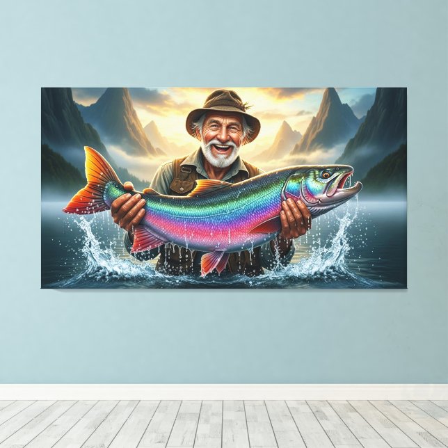 Fisherman's Big Fish Catch Fishing Canvastryck (Insitu (trägolv))