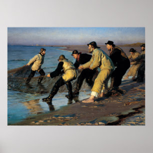 Fishermen Hauling a Net at the Skagen North Beach Poster