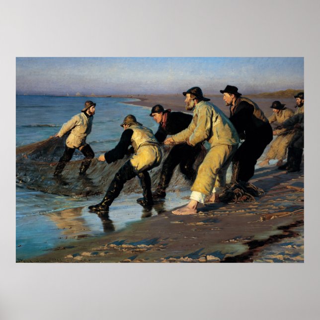 Fishermen Hauling a Net at the Skagen North Beach Poster (Framsidan)