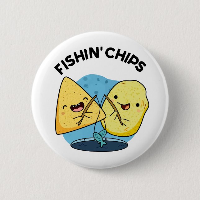 Fishin chip Funny Food Pun Knapp (Framsida)