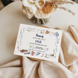 Fishing 1st Birthday Invitation | O-Fish-Ally One  Inbjudningar