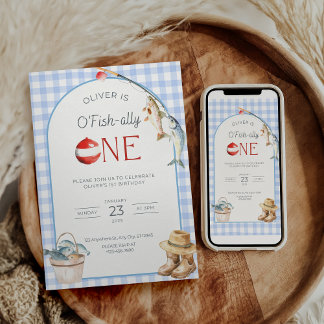 Fishing 1st Birthday Invitation O Fishally One Inbjudningar