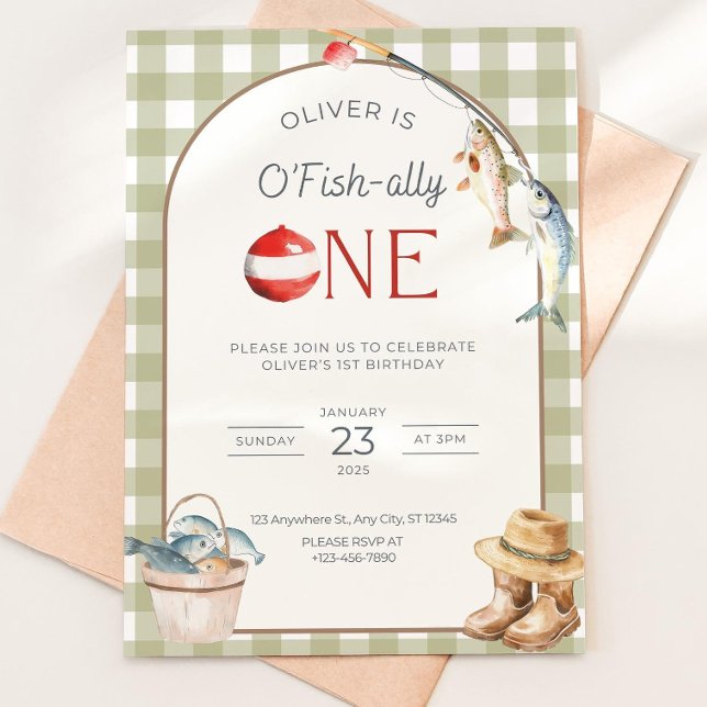 Fishing 1st Birthday Invitation O Fishally One Inv Inbjudningar (Skapare uppladdad)