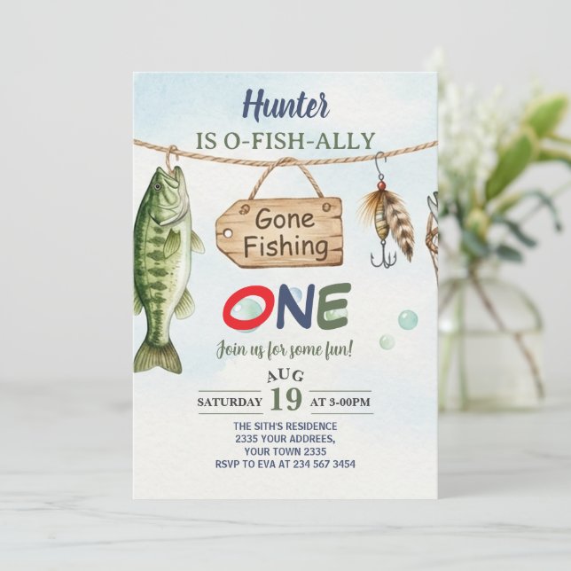 Fishing 1st Birthday O-Fish-Ally One Birthday Inbjudningar (Stående Fram)