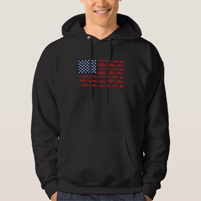 Fishing American Flag Fisherman Patriotic Day 4th  Hoodie (Framsida)