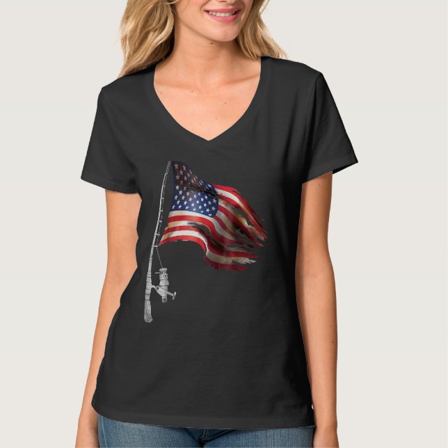 Fishing American Flag Fisherman Patriotic Day 4th  T Shirt (Framsida)