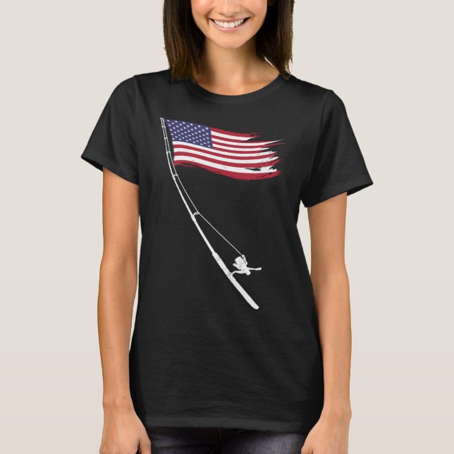 Fishing  American Flag Fishing Rod T Shirt (Framsida)