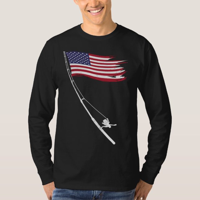 Fishing  American Flag Fishing Rod T Shirt (Framsida)
