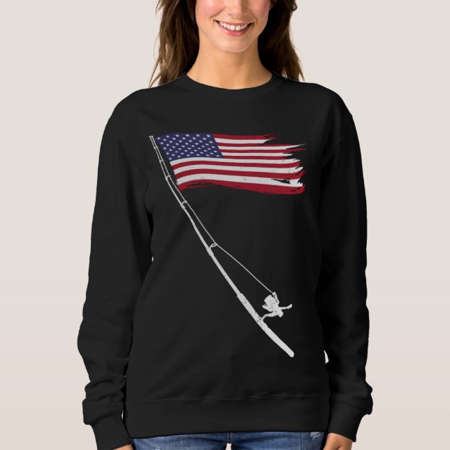 Fishing  American Flag Fishing Rod T Shirt (Framsida)