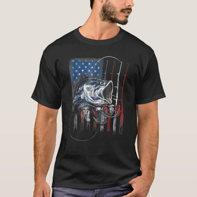 Fishing American Flag USA Bass Fisherman 4th Of Ju T Shirt (Framsida)