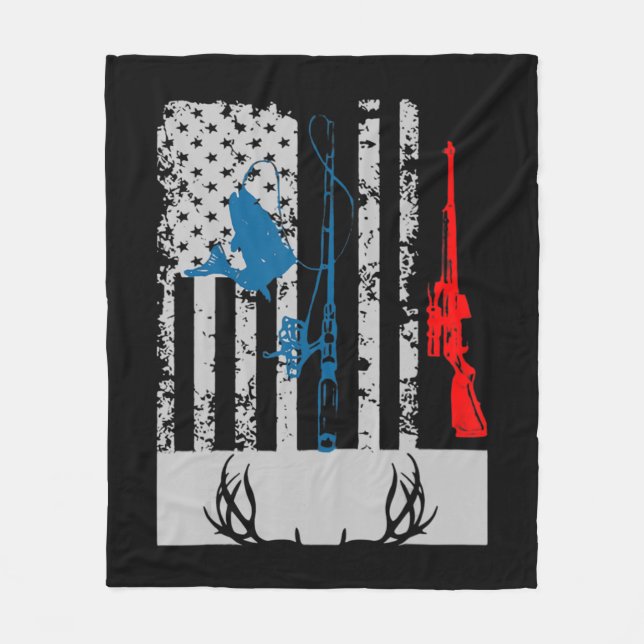 Fishing And Deer Hunting American Flag  For Hunter Fleecefilt (Framsidan)
