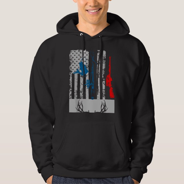 Fishing And Deer Hunting American Flag For Hunter  Hoodie (Framsida)
