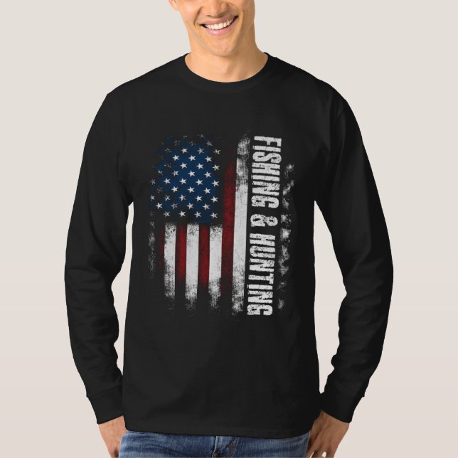 Fishing and Hunting American Flag Fisherman Hunter T Shirt (Framsida)