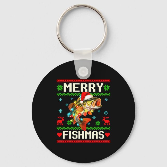 Fishing B Fish Merry Fishmas Fisherman Ugly Christ Nyckelring (Framsida)