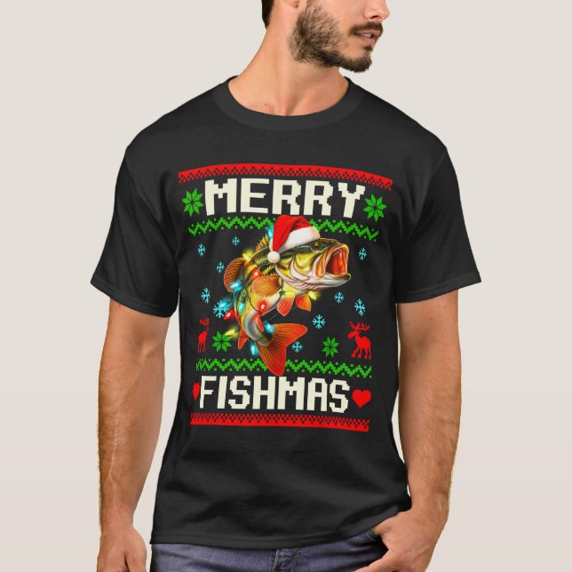 Fishing B Fish Merry Fishmas Fisherman Ugly Christ T Shirt (Framsida)