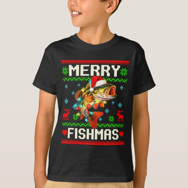 Fishing B Fish Merry Fishmas Fisherman Ugly Christ T Shirt (Framsida)