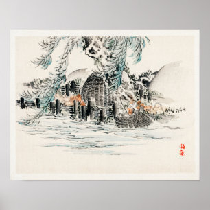 Fishing basket by Kōno Bairei (1844-1895) Poster