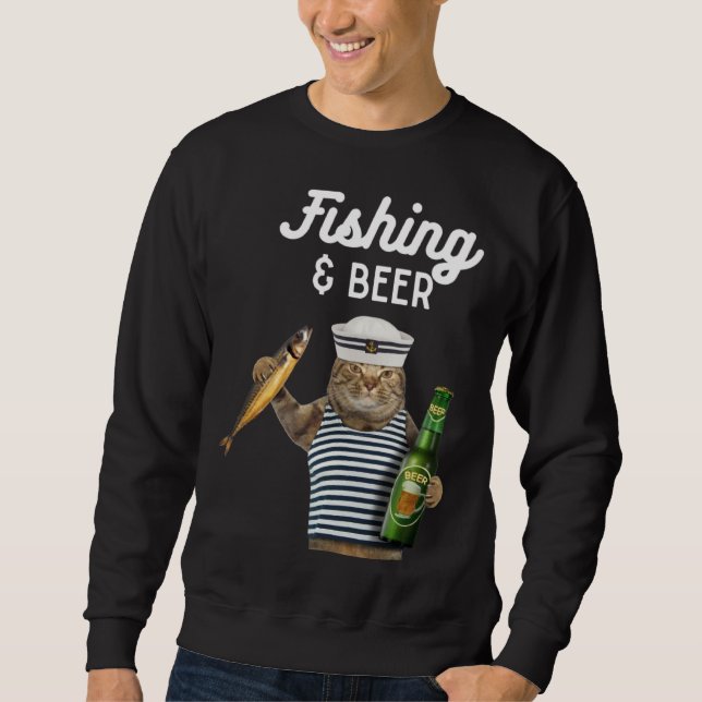 Fishing & Beer  Cat Lång Ärmad Tröja (Framsida)