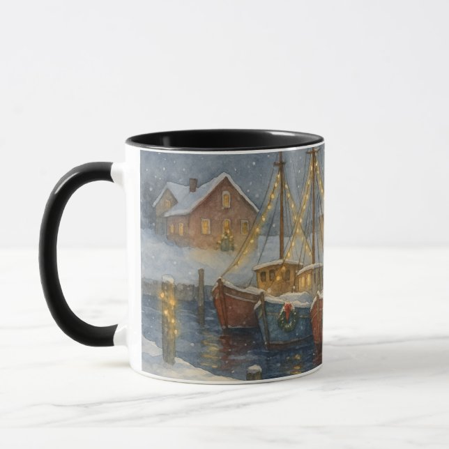 Fishing Boats in Harbor Christmas Mugg (Vänster)