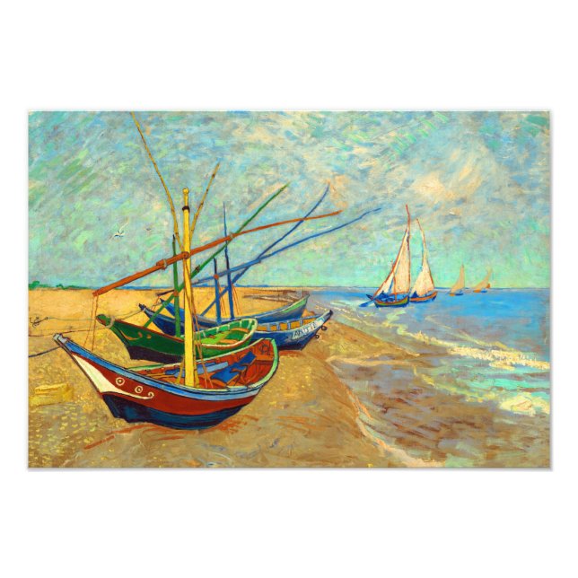Fishing Boats on the Beach by Vincent van Gogh Fototryck (Framsidan)