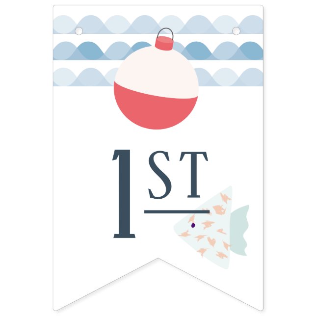 Fishing Boy Float Buoy Happy 1st Birthday  Vimplar (Sjunde flaggan)