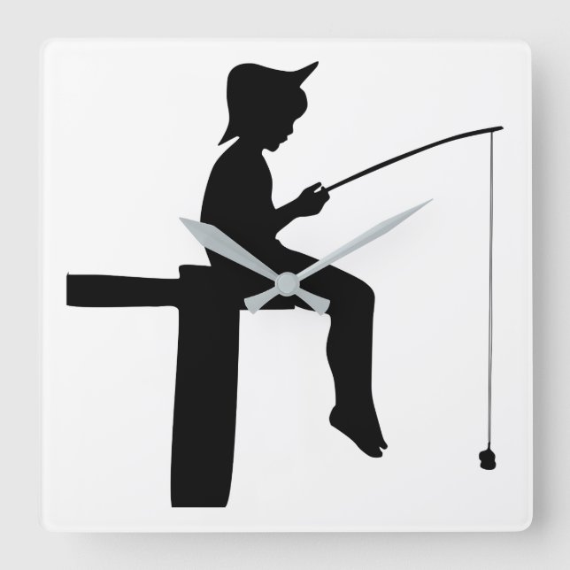 Fishing Boy Silhouette Fyrkantig Klocka (Framsida)