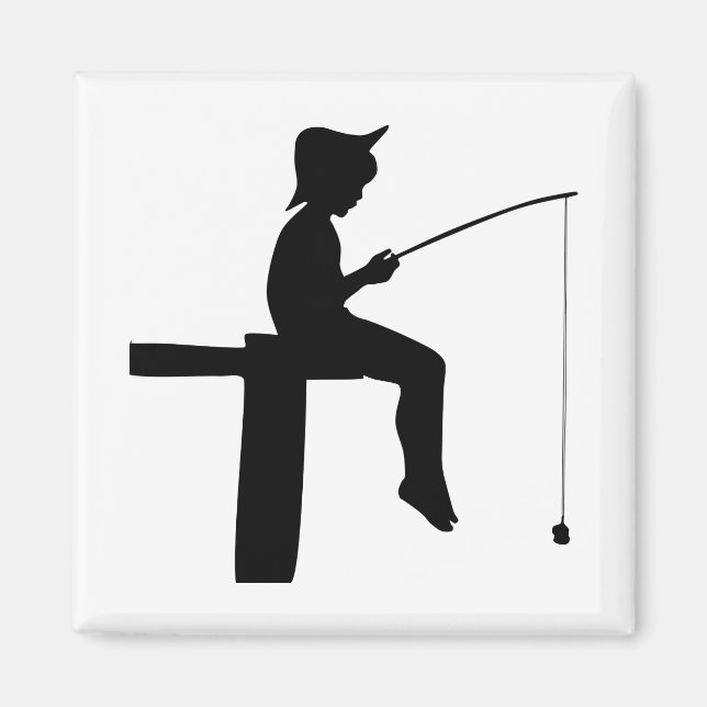 Fishing Boy Silhouette Magnet (Framsidan)