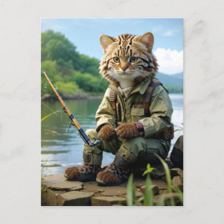 fishing cat at the lake / fischende Katze am See Vykort
