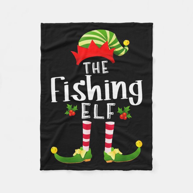 Fishing Christmas Elf Matching Pajama X-mas Party  Fleecefilt (Framsidan)