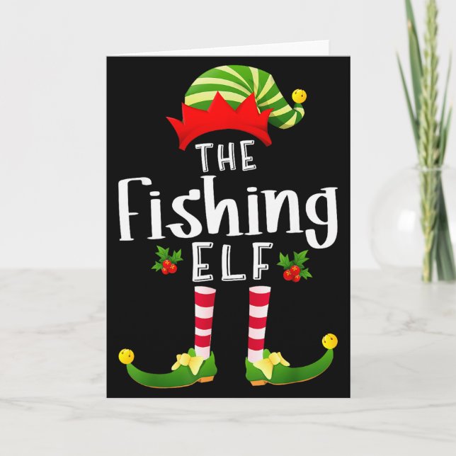 Fishing Christmas Elf Matching Pajama X-mas Party  Kort (Framsida)