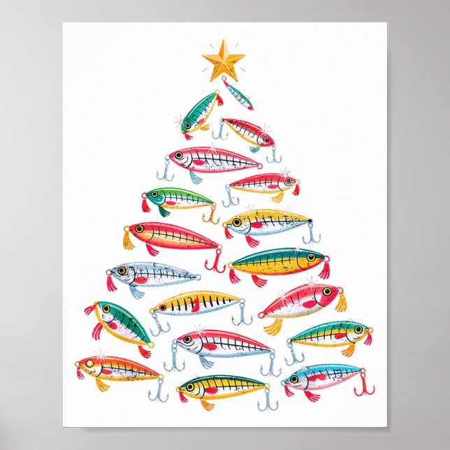 Fishing Christmas Tree Lights Lures Holiday Fisher Poster (Framsidan)